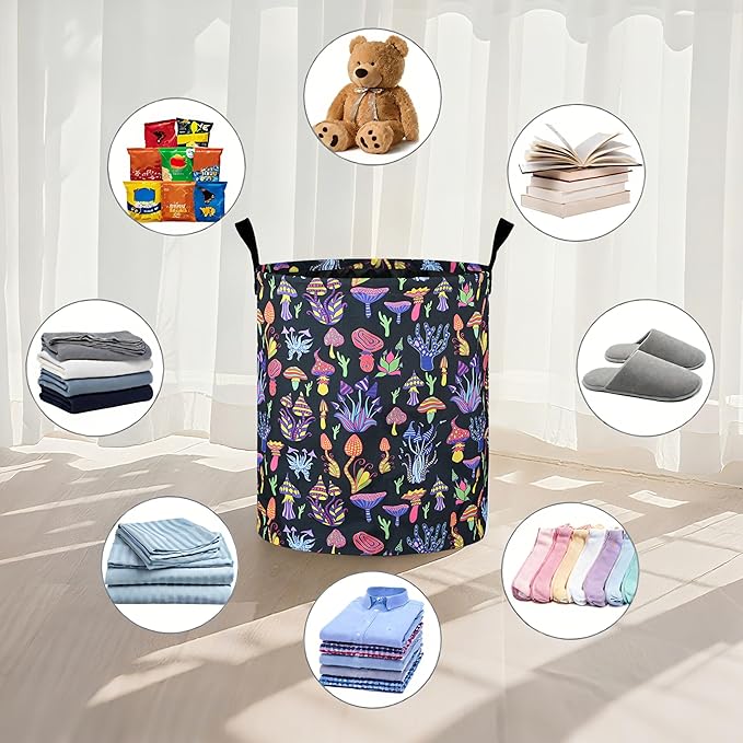 Mushroom Laundry Basket Foldable Oxford Cloth Tote Bag Laundry Hamper Clothes Storage Bucket Organizer For Bathroom/Laundry Storage/Bedroom 19.6x15.7 Inch