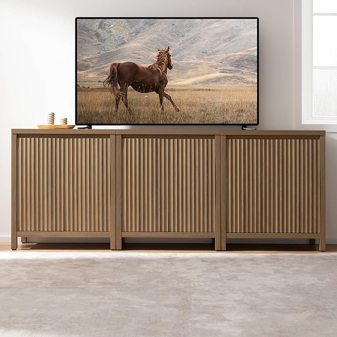 SICOTAS Sideboard Buffet Cabinet with Storage, Fluted Credenza Console Cabinet with Adjustable Shelves, Farmhouse Coffee Bar Storage Cabinets for Kitchen, Living Room, Entryway, Caramel Oak, 3 PCS