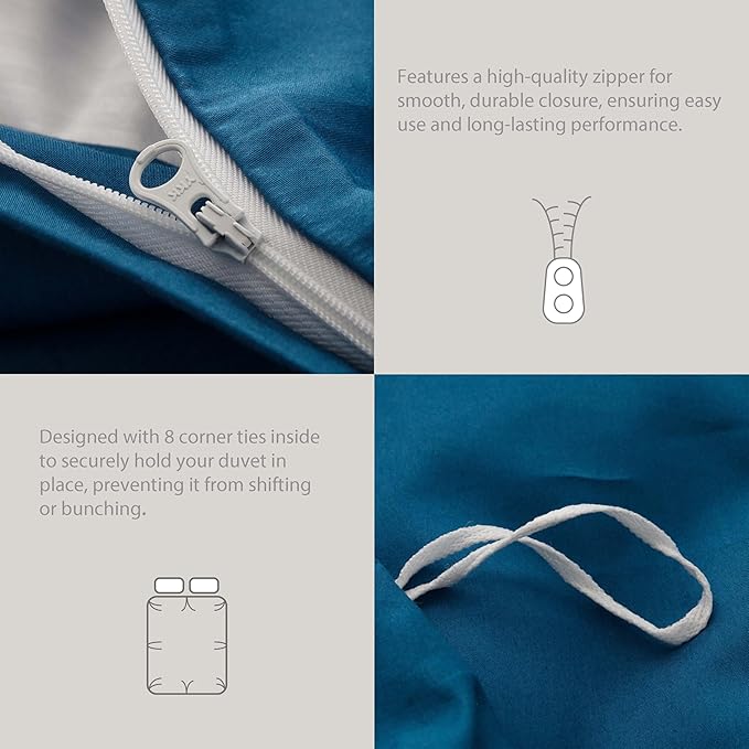 HeimenAogo Extra-Long Staple Cotton Duvet Cover Set Twin/Twin XL Sateen Weave, Silky Soft and Breathable Comforter Cover with Zipper Closure, High TC Egyptian Cotton Blanket Cover, Deep Water Blue
