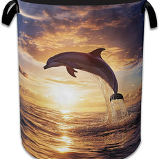 Dolphins Laundry Basket,Foldable Oxford Cloth Sunset Laundry Hamper With Handle, 20.8