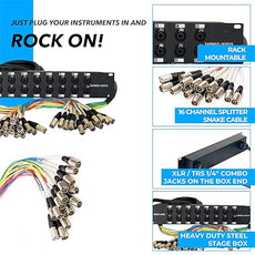 Seismic Audio SARMSS-16x515 Rack Mount 16 Channel XLR TRS Combo Splitter Snake Cable - 5' & 15' XLR trunks