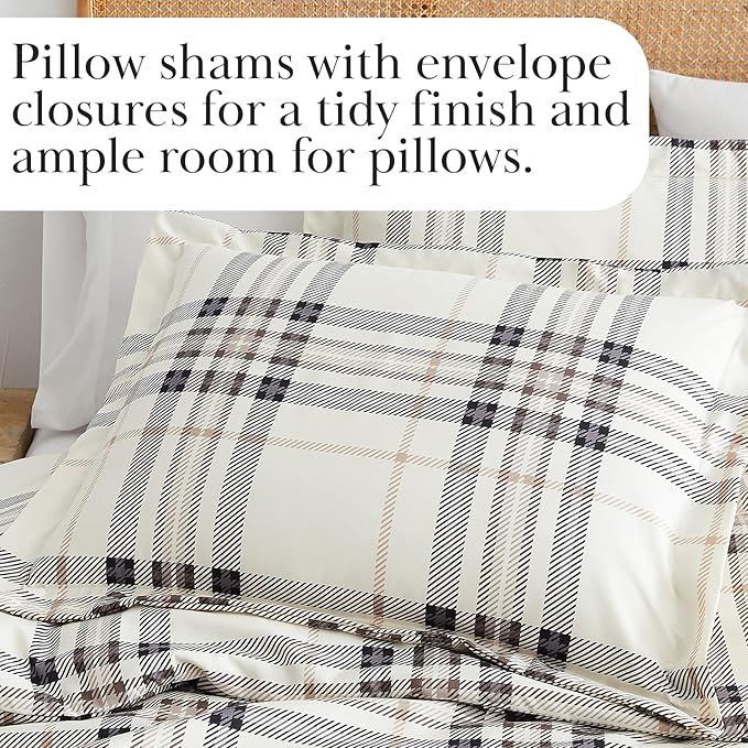 Southshore Fine Living, Inc. Oversized California King/King Duvet Cover Set – Hotel Quality, Easy Care, Fade-Resistant Bedding – Includes 1 Duvet Cover and 2 Pillow Shams, Vilano Plaid Tofu