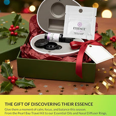 Essence Pearl Travel Case - Wearable Aromatherapy Kit with Nasal Diffuser Rings, Soaking Bay, and 5mL Essential Oil – Portable Wellness Gift Set for On-The-Go Self Care