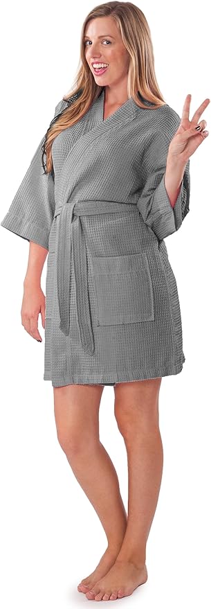 Turquaz Lightweight Short Robes For Women Waffle Kimono Bathrobe - Soft, Fast-Drying, Long-Lasting Cotton Blend
