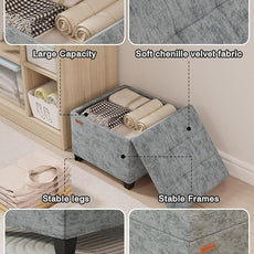 17.7 inches Chenille turfed Ottomans Cube with Storage, Metal-Framed Square Storage Ottoman Foot Rest Stool Holds 770 LB for Dorm Living Room Bedroom Gray UASN641G