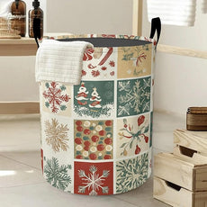 Christmas Laundry Basket-Large Foldable Hamper Holder Portable Tall Collapsible Laundry Hamper Storage Basket Bin with Handles, Canvas & Waterproof lining for Household Items