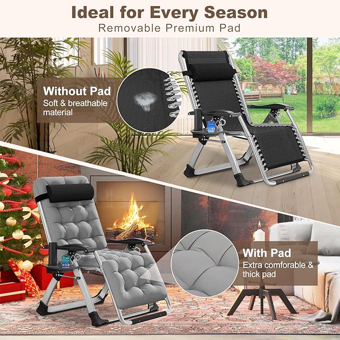 DoCred Comfy Chair, Folding Chair Recliner Chair for Bedroom and Living Room, Folding Reclining Patio Chairs Lounge Chair with Removable Cushion for Indoor Outdoor