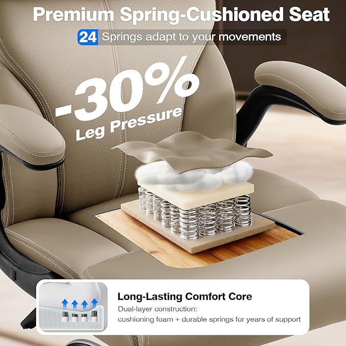 Office Chair - Executive High Back Breathable Comfy Desk Chair with Lumbar Support - Ergonomic Leather Rolling Swivel Computer Chair with Rock Function for Working Studying Gaming Relaxing