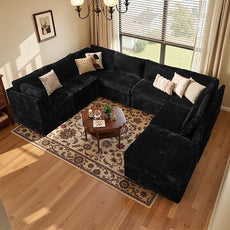 Large 8 Seat Modular Sectional Sofa with Ottoman Seat Corduroy Sleeper Sectional Sofa Bed Oversized Convertible Modular Couch for Living Room