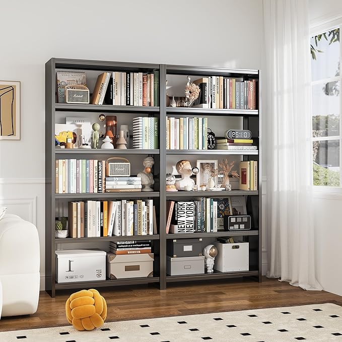 Book Shelf 69" H, 5-Tier Metal Shelving, Modern Black Bookshelf, Tall Bookcase for Bedroom, Living Room, Home Office, Library, Screw-Free Installation