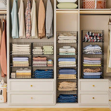 6-Tier Stackable Closet Organizers and Storage Shelves, Closet Shelf Organizer Basket Bins, Foldable Sweater Storage for Clothes Organizer System, Black（Patent Pending）