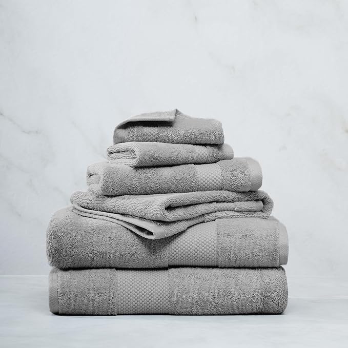Farm to Home 100% Organic Bath Towel Set of 6 – GOTS & Oeko-TEX Certified Organic Cotton, Soft, Ultra Absorbent, Quick Dry - Includes 2 Bath Towels, 2 Hand Towels, 2 Washcloths - Stone