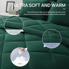 Love's cabin Full Comforter Set Dark Green, 7 Pieces Full Bed in a Bag, All Season Bedding Sets with 1 Comforter, 1 Flat Sheet, 1 Fitted Sheet, 2 Pillowcase and 2 Pillow Sham