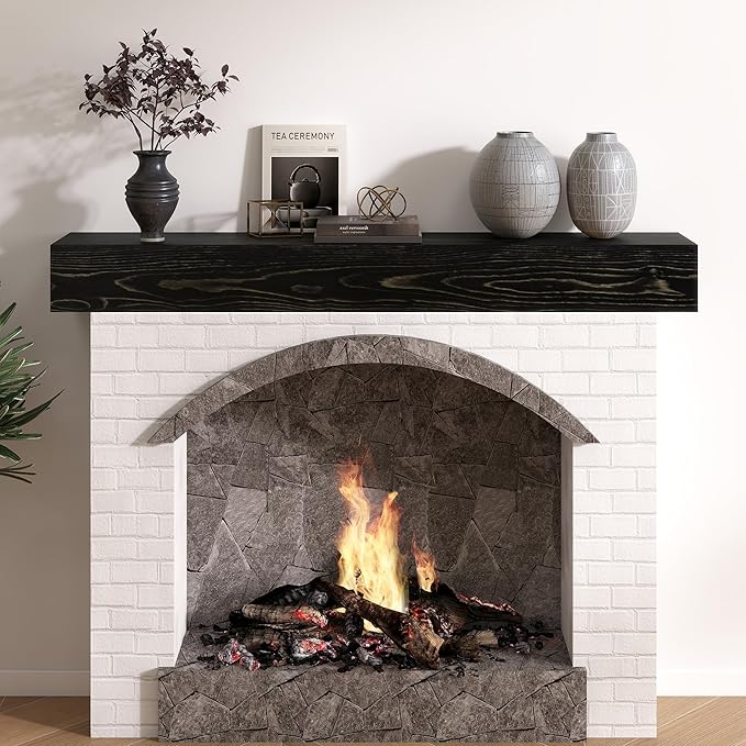 Fireplace Mantel - Wall-Mounted Mantles for Over Fireplace - Farmhouse Floating Shelves - Handcrafted Wood Mantels - 48 X 8 X 5 - Black