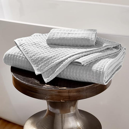 UCHINO Waffle Twist Cotton Weave Hand Towel for Bathroom Lightweight Absorbent Quick Dry Honeycomb Texture Solid Terry Loop Reverse 20" x 30", 1 Hand Towel, Grey