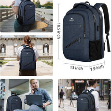 MATEIN 17 Inch Laptop Backpack, Large Work Backpack Travel Carry On TSA Approved with Trolley Sleeve, College Computer Bag with USB Charging Port, Water Resistant Commute Daypack for Men, Dark Blue