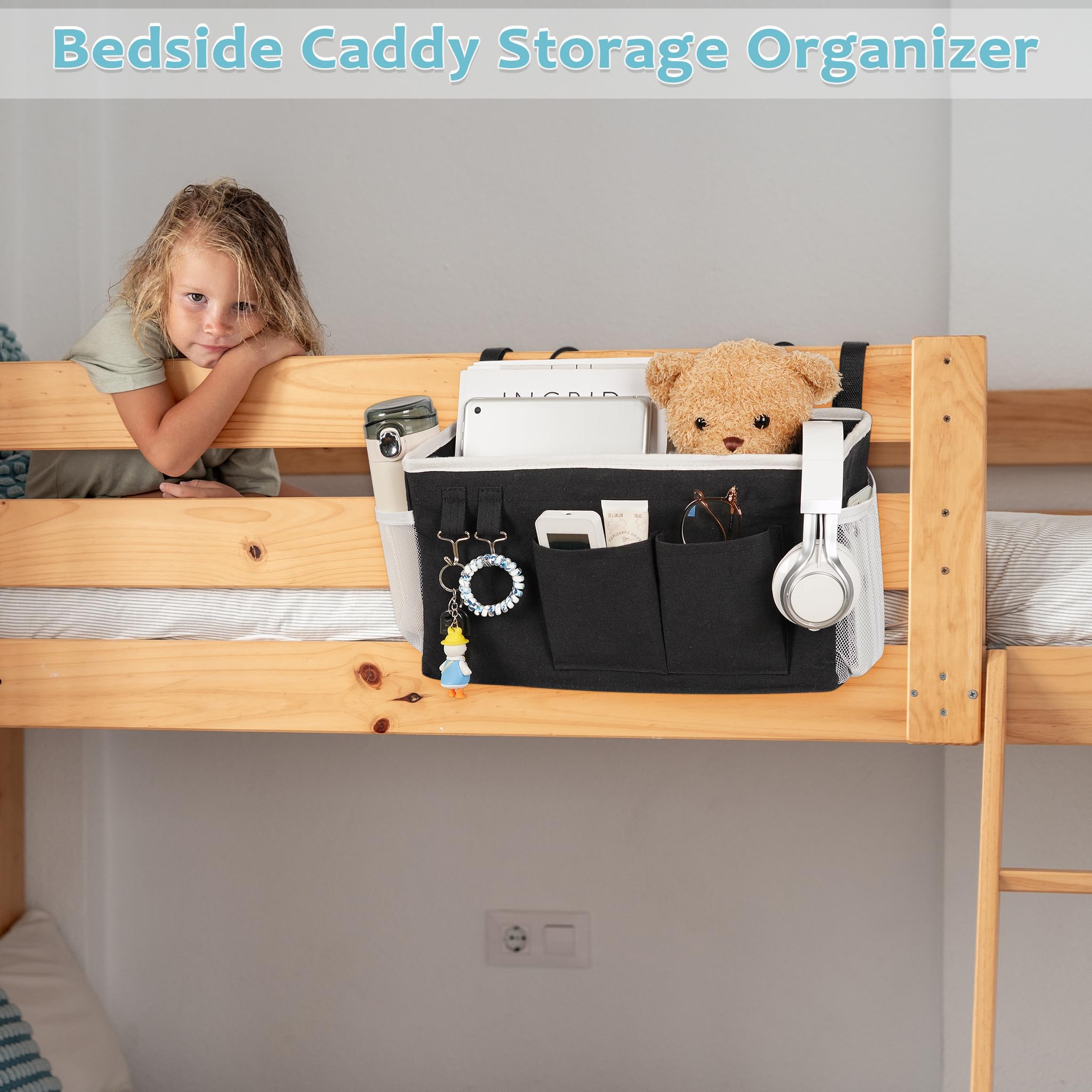 Loghot Bedside Caddy/Bedside Storage Bag Hanging Organizer for Bunk and Hospital Beds,Dorm Rooms Bed Rails,Can be Placed Glasses,Books,Mobile Phones,Keys (Light Pink) Dormly