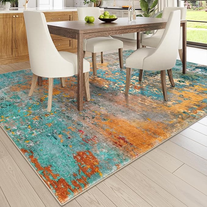 Lahome Modern Abstract 10x14 Area Rug for Living Room, Bedroom, Dining Room - Multicolor, Machine Made, Low Pile, Non Slip, Washable