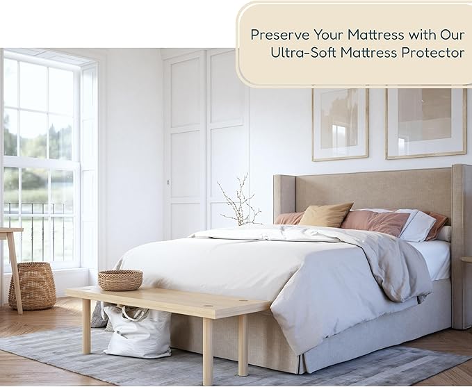 DreamOasis Waterproof Mattress Protector King Size - Premium Bamboo Viscose, Super Soft, Breathable, Machine Washable, Noiseless Bed Mattress Cover - White