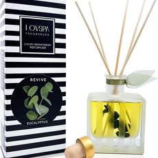 LOVSPA Reed Diffuser Set, Revive Eucalyptus Scented Oil Diffuser with Sticks, Home Fragrance Accessories for Bathroom Shelf Decor, Aroma Diffusers for Home or Office Desk, USA Made