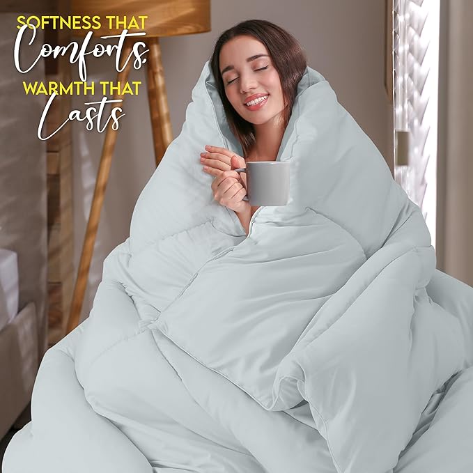 Utopia Bedding Comforter Duvet Insert, Quilted Comforter with Corner Tabs, Box Stitched Down Alternative Comforters King Size (Light Grey)