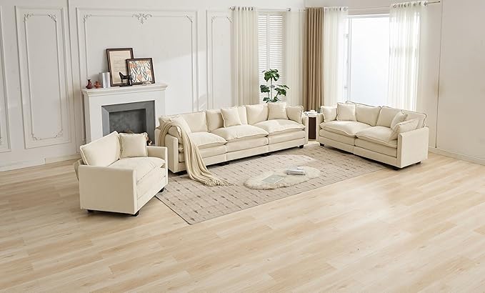 SoarFlash 113.78" Chenille Sectional Sofa, Comfy Modular Loveseat Sofa, Modern 3-Seat Couch Deep Seat Sofa Set for Living Room,Beige