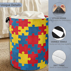 Colorful Puzzle Laundry Basket,Foldable with Handles Tote Bag Oxford Cloth for Bathroom Bedroom Dirty Clothes Storage Bucket 16