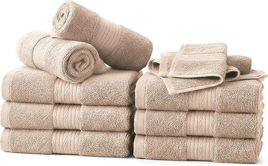 Ample Decor Wash Cloths Pack of 10, Oeko Tex Certified 600 GSM 100% Cotton Soft Absorbent, Premium Quality Durable Machine Washable, Ideal for Bathroom, Pool, Hotel, Spa – Beige