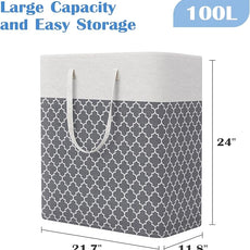 BlissTotes 3-Pack Laundry Basket, Freestanding＆Waterproof Laundry Hamper, Collapsible Tall Clothes Hamper with Easy Carry Handles for Clothes, Towels in the Family and Dorm,Clover Grey,100L