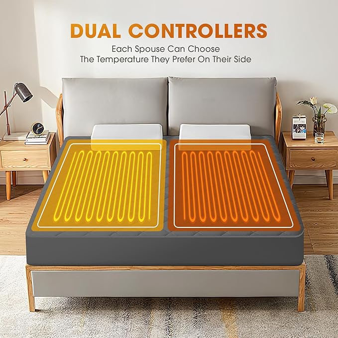 Heated Mattress Pad California King,Dual Controller Electric Mattress Pad with Preheat Functions,Bed Warmer with 12 Heat Settings and & 1-12 Hours Auto Shut Off,Machine Washable(72"x84",Grey)