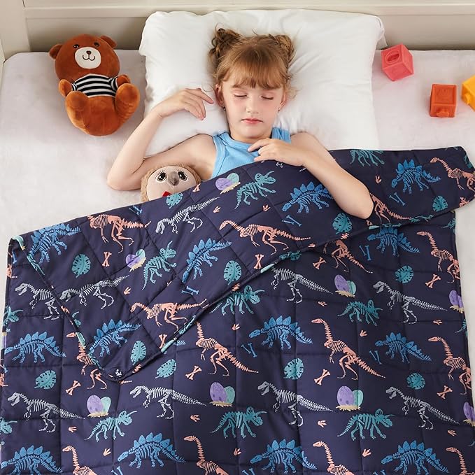 yescool Dinosaur Weighted Blanket 7 Pounds Cooling Weighted Lap Blanket, Navy Heavy Blankets for Sleeping, Weighted Throw Blankets Gift for 60-80lbs, 40"x60"