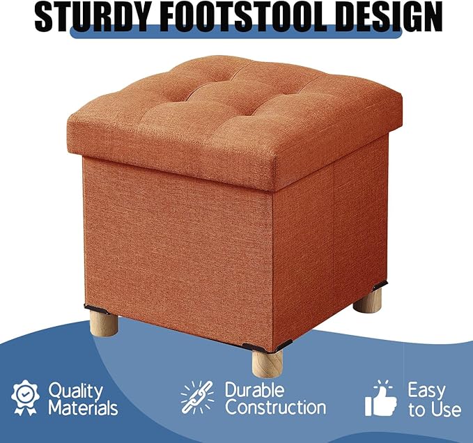 BRIAN & DANY 15 Inches Ottoman with Storage, Square Small Storage Ottoman Foot Rest with Legs, Ottomans Foot Stool for Dorm, Living Room, Entryway (Burnt Orange)