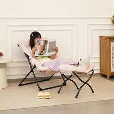 Comfy Saucer Chair for Adults, Soft Faux Fur Bedroom Chair, Accent Dorm Chairs, Flexible Living Room Reading Chairs, Oversized Folding Lounge Seat for Teens, X-Large, Light Pink