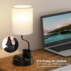White Bedside Table Lamps for Bedroom Set of 2 - Nightstand Light with AC Outlet and USB A & C for Charging, 3 Color Temperatures Desk Lamp with Pen Holder & Phone Stand for Living Room/Dorm/Office