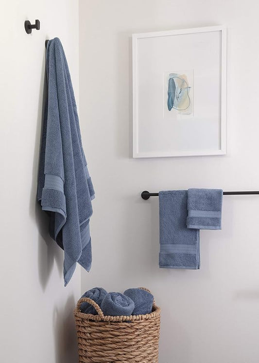 100% Organic Cotton Bath Towel Set | Bathroom Luxury Towel Set of 6 | GOTS Certified | Hotel Premium Towels | 700 GSM | 2 Bath Towel 30 x 56 | 2 Hand Towel 16 x 30 | 2 Wash Cloth 13 x 13 | Dark Blue
