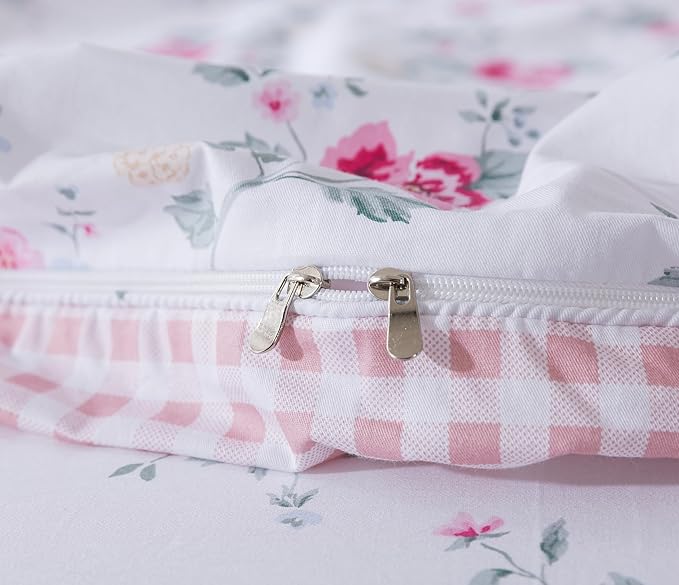 FADFAY Rose Duvet Cover Set Twin XL College Dorm Bedding Vintage Pink Floral Girls Bedding 100% Cotton Soft Breathable Comforter Cover with Hidden Zipper Closure 3Pcs, Twin XL Size for Dorm Room