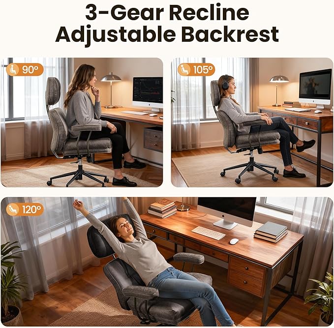 Home Office Desk Chair, Mid-Century Modern Office Chair with Adjustable Lumbar Support, Thickened Cushion Executive Desk Chair with 360 Rolling Swivel for Meeting Game Study Room(Dark Grey)