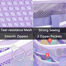 Mesh Shower Caddy Portable with Zipper & 2 Pockets - Quick Dry Shower Caddy Hanging for Travel Gym Camp Beach - Organizer Bag Bathroom Essentials for College Dorm