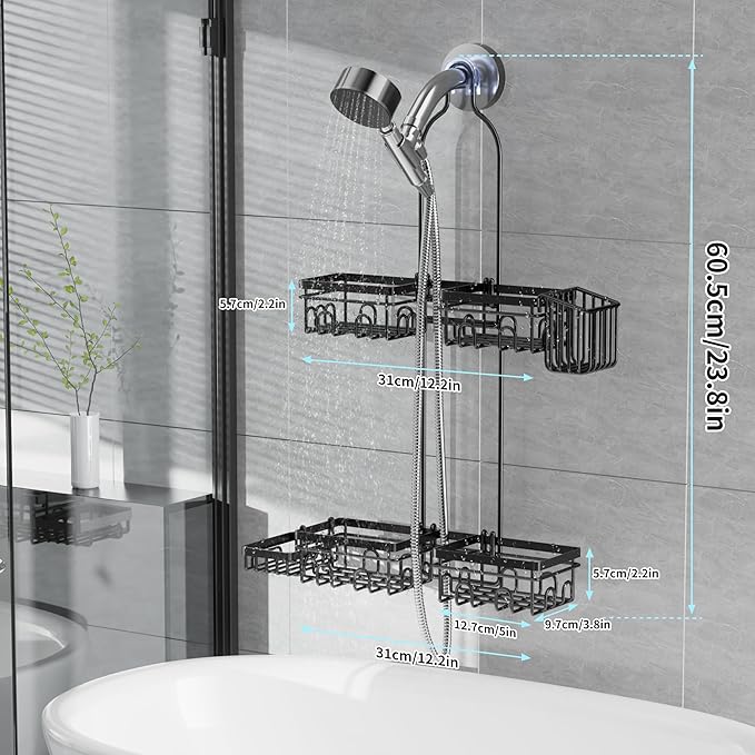 KEGII Shower Caddy Hanging for Handheld Showerheads, Rustproof Hanging Shower Organizer with Soap Holder, Toothbrush Holder and Hooks, Anti-Swing Bathroom Shower Rack for Renters, Apartments
