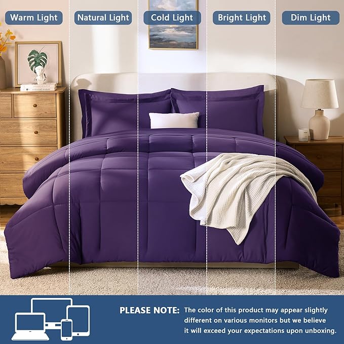 CozyLux King Size Comforter Set Purple - 7 Pieces Bed in a Bag King, Okeo-Tex Certifited Bedding Set, All Season Soft Bed Set with Down Alternative Comforter, Sheets, Pillowcases & Pillow Shams