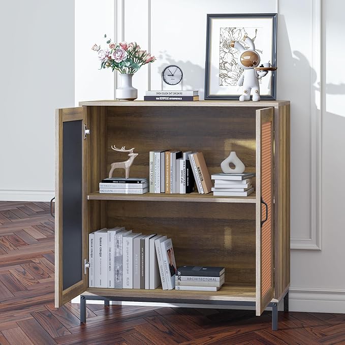 Sideboard Buffet Cabinet with Storage Rattan Entryway Cabinet with Door Modern Small Accent Credenza Coffee Bar for Living Room Dining Farmhouse