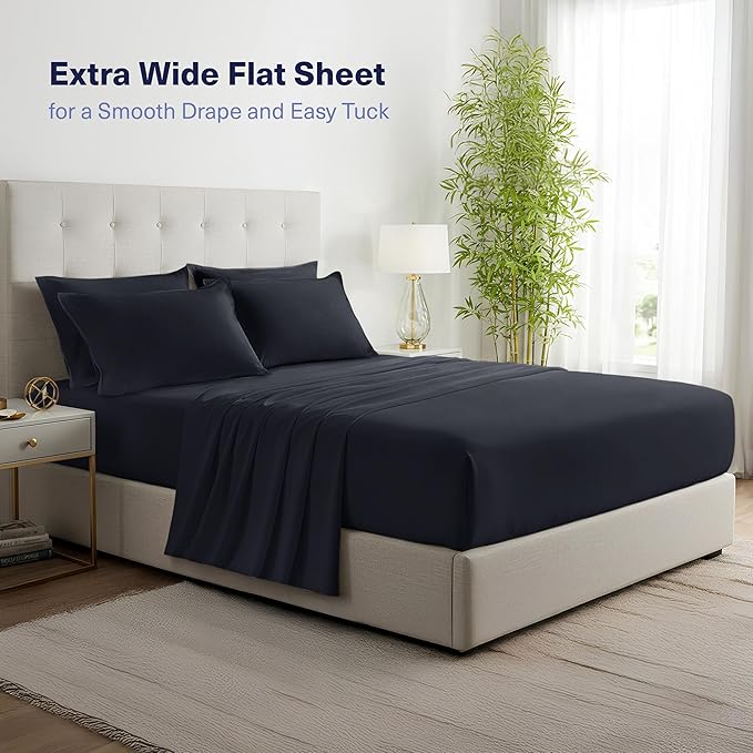 Kickoff Viscose Bamboo Sheets Full Size 4-pc 100% Organic Bamboo Viscose Bed Cooling Sheets Full Size Set Cool Bedding for hot Sleepers Sheet, Flat, Fitted, Pillowcases (Black, F)