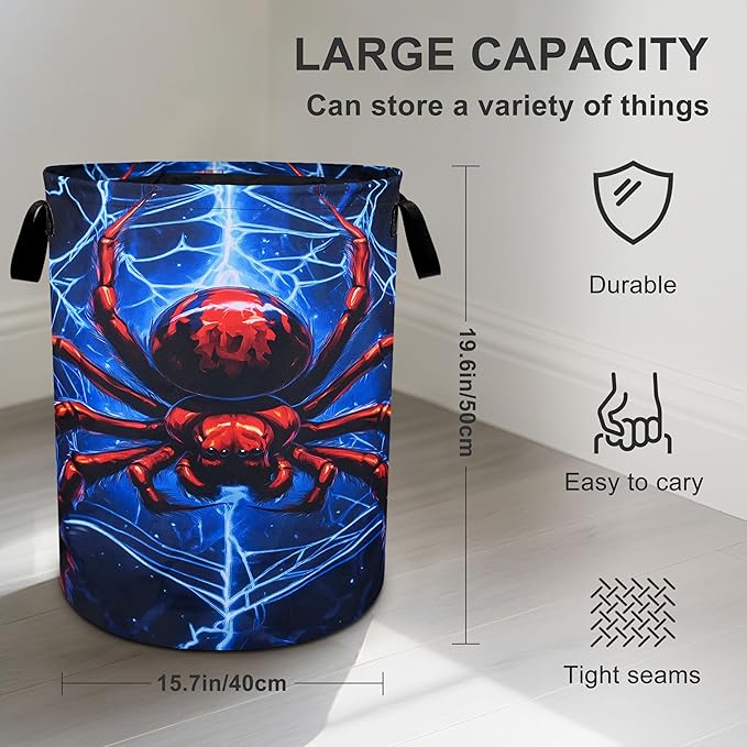 Halloween Web Laundry Basket Foldable Oxford Cloth Tote Bag Laundry Hamper Clothes Storage Bucket Organizer For Bathroom/Laundry Storage/Bedroom 19.6x15.7 Inch