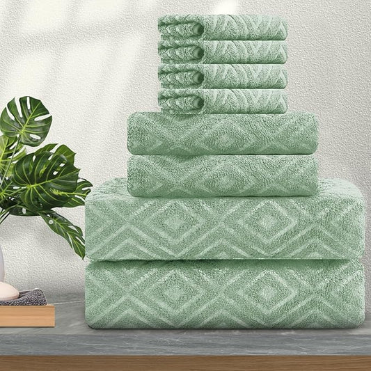 Ferdilan 8 Pack Bath Towels Set Light Green,2 Oversized Bath Towels(35"x70"), 2 Hand Towels,4 Washcloths Ultra Soft and Absorbent Chair Towels for Bathroom, Quick Dry Towel for Gym Hotel Camp Pool