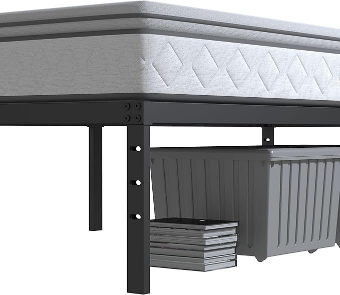 Heavy Duty Narrow Twin Bed Frame No Box Spring Needed, 14 Inch Metal Platform Narrow Twin Bed Easy Assembly, Noise Free, 30x75 Inch, Black