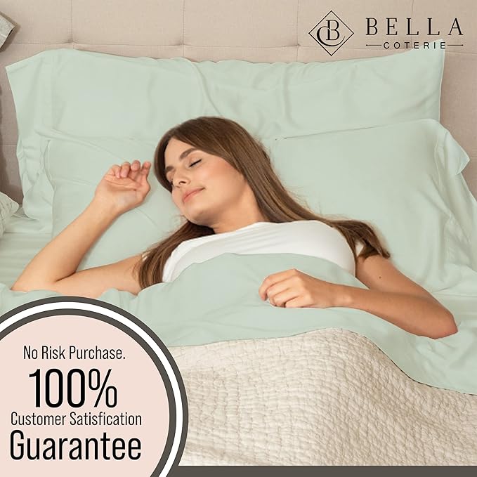 Bella Coterie Luxury Bamboo Viscose Queen Size Sheet Set | 100% Organically Grown | Ultra Soft | Cooling for Hot Sleepers | 18" Deep Pocket [Sea Glass]