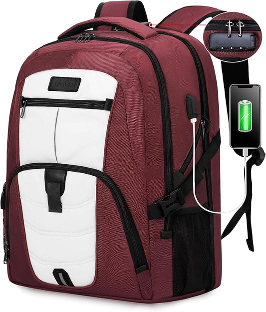 LOVEVOOK Rolling Laptop Backpack with Wheels, Waterproof Travel Carry On Business Backpack for Men, Fits 17 inch (17 inch, Red)