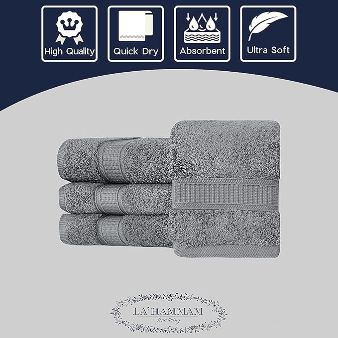 Personalized Towels, Luxury Turkish Genuine Cotton Monogrammed Towel Washcloths for Bathroom, Kitchen, Hotel, Spa, Gym & College Dorm, 2 Pack Washcloth Set for Body & Face, Baby and Adults, Grey
