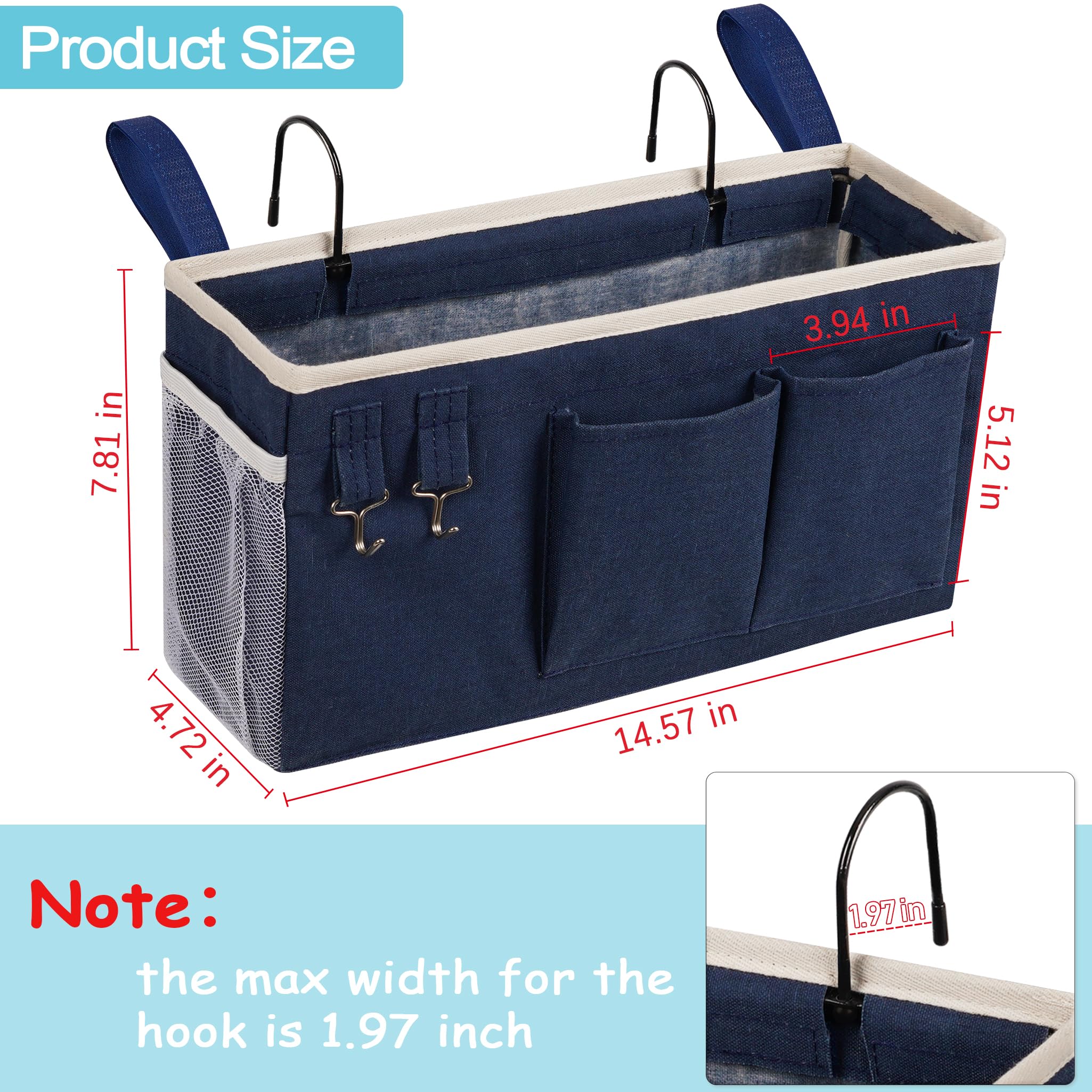 Loghot Bedside Caddy/Bedside Storage Bag Hanging Organizer for Bunk and Hospital Beds,Dorm Rooms Bed Rails,Can be Placed Glasses,Books,Mobile Phones,Keys (Light Pink) Dormly