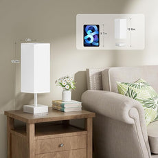 aooshine White Small Table Lamp - Bedside Lamp for Bedroom, Minimalist Nightstand Lamp with Square Fabric Shade, Desk Lamp for Kids Room Dorm